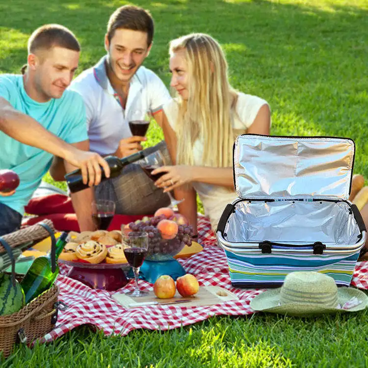 Customizable logo Waterproof Large Capacity Cooler Lunch Bag Storage Box Tote Insulated Thermal Picnic Basket