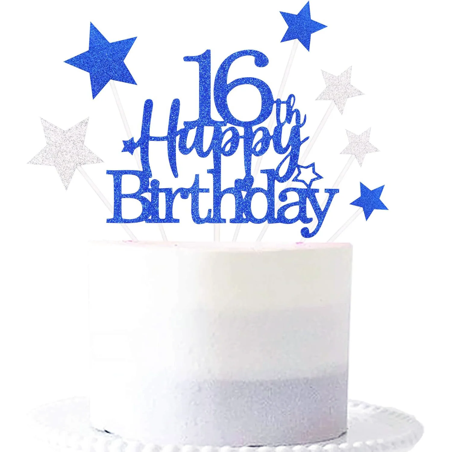 Happy Birthday Cake Decorations 16th Cake Topper Star Cupcake Toppers for Boys Girls 16th Birthday Party Supplies