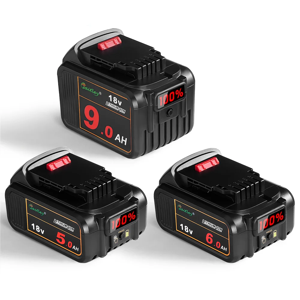 Waitley 18V 5Ah 6Ah Lithium Battery for DeWalt power Tools DCB184 DCB200 rechargeable electric tool set 20V 18Volt 18 v 9000mAh