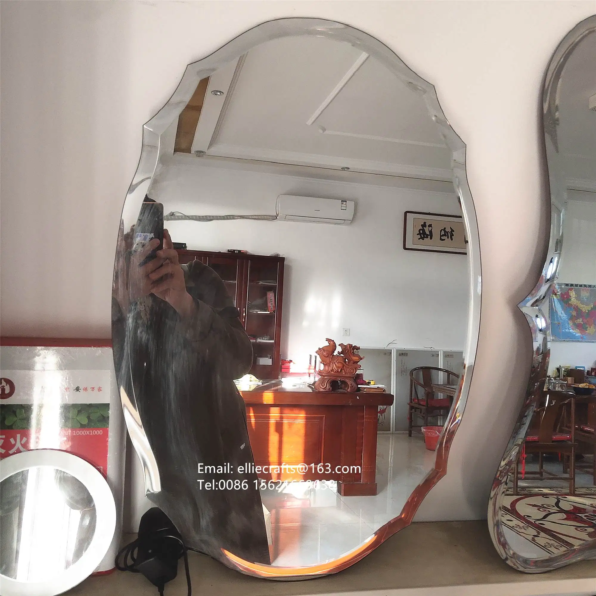 Latest designed irregular shaped beveled edge mirror/ bathroom wall hanging mirror/ frameless glass mirror 40x60 50x70 70x100