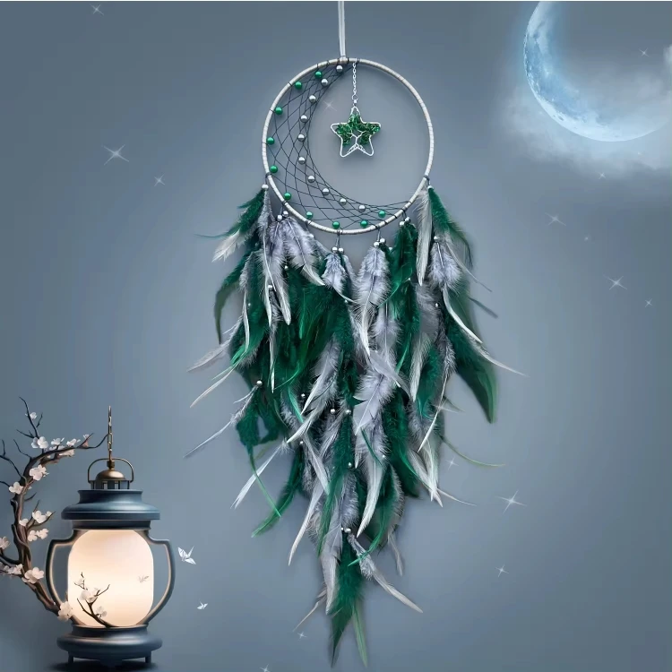 Luxury handmade moon and star dream catcher wall feather wind chime decorations wholesale