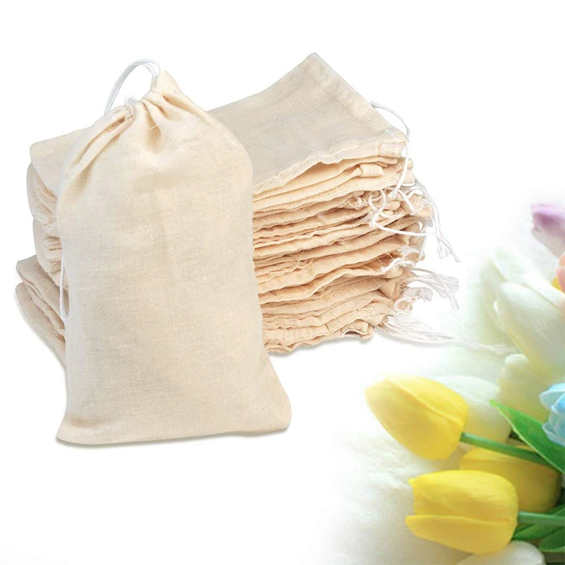 Custom Logo Printed Eco Friendly Reusable 100% Organic Calico Cloth Cotton Canvas White Small Muslin Drawstring Pouch Bag