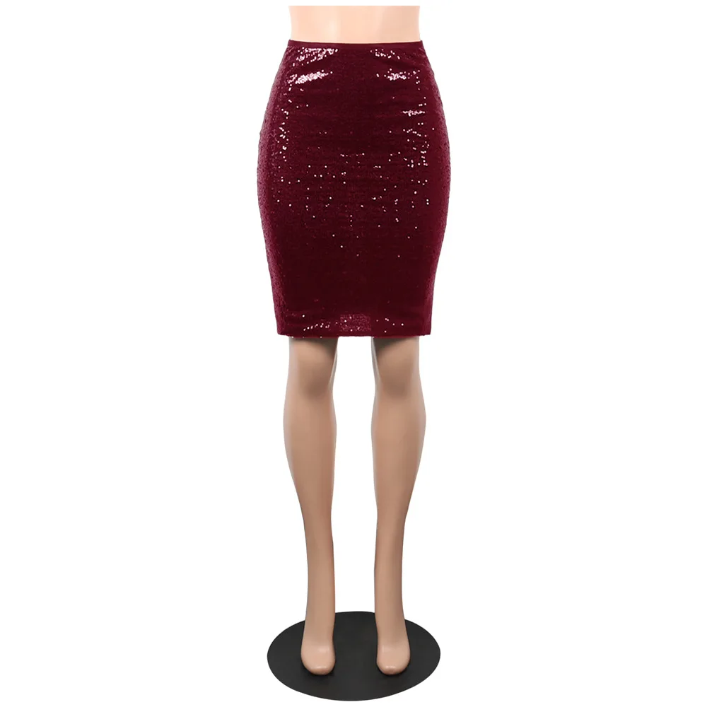  2021 Summer Sequin Skirts Women Straight Knee Length Glitter Pencil elegant Skirt for