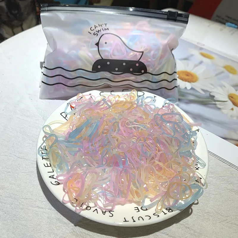 GEERDENG Wholesale 500 Pcs/Set Disposable Hair Tie Colourful Children Headdress High Elasticity Rubber Band Hair Rope Accessory