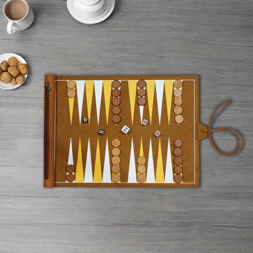 Sonny, оптовая продажа, 15 дюймов, коричневая кожа, набор для путешествий, нарды