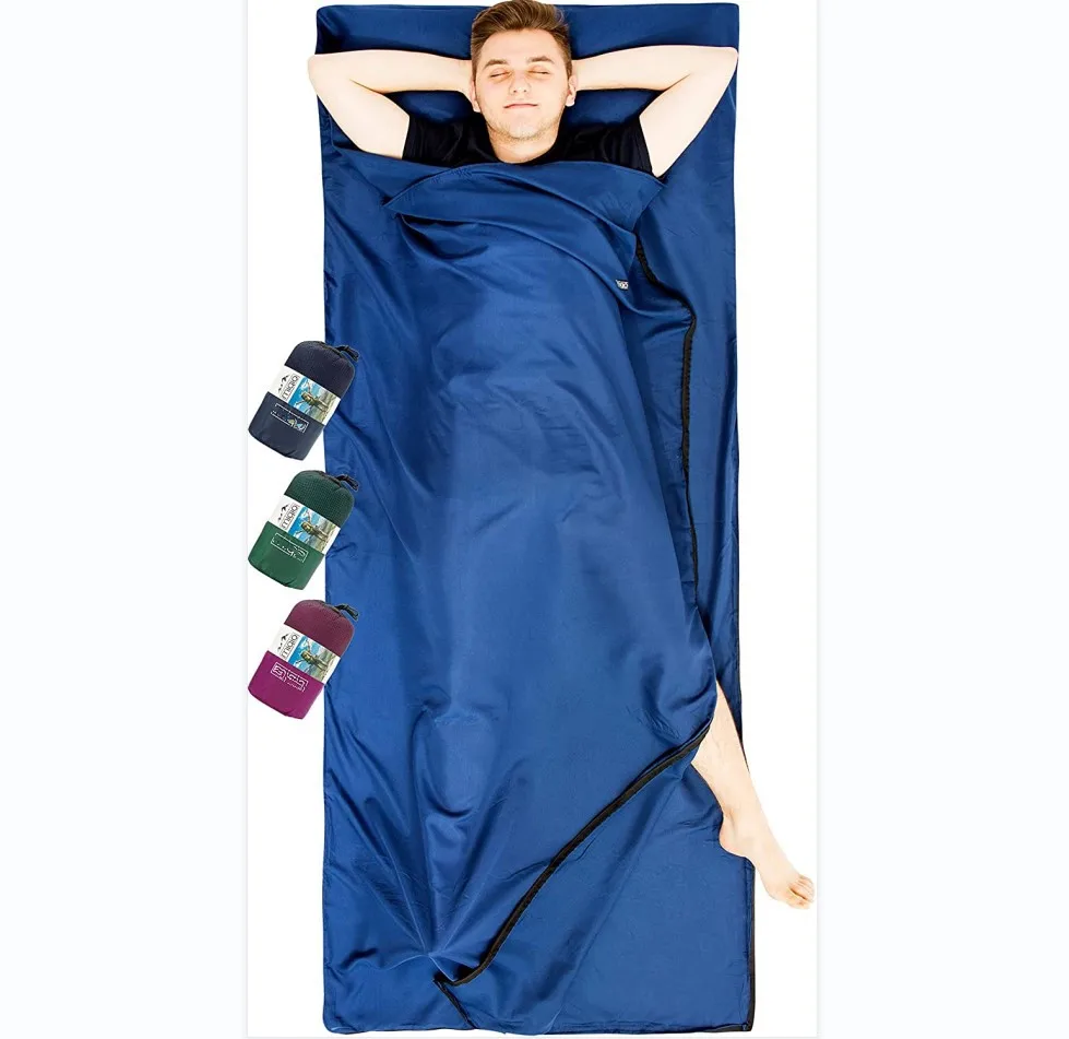 Single Double Size Outdoor Bed Sheet Sleeping Bag Liner Silk Cotton Polyester Fabric Plain Style Adults Home Hotel Use Fitted