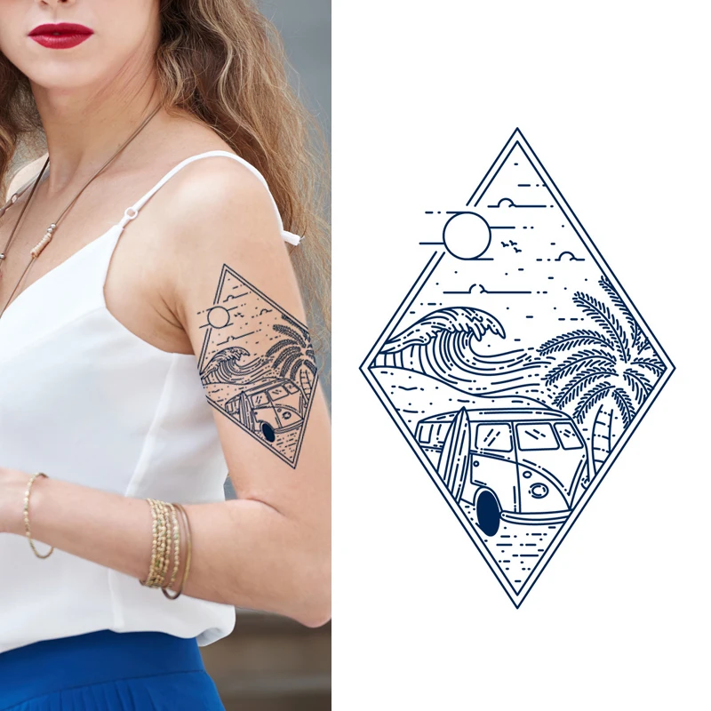 Ancient New Chinese Style Dark Blue Semi-Permanent Tattoo Sticker Waterproof Temporary Herbal Juice Ink Lasting 1-2 Weeks Paper