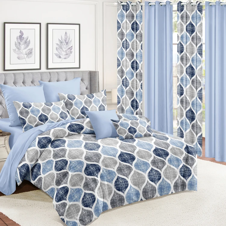 Bed Spreads curtain bedding set Soft hand feeling Modern Comfy Bed Sheet And Curtain Set for home