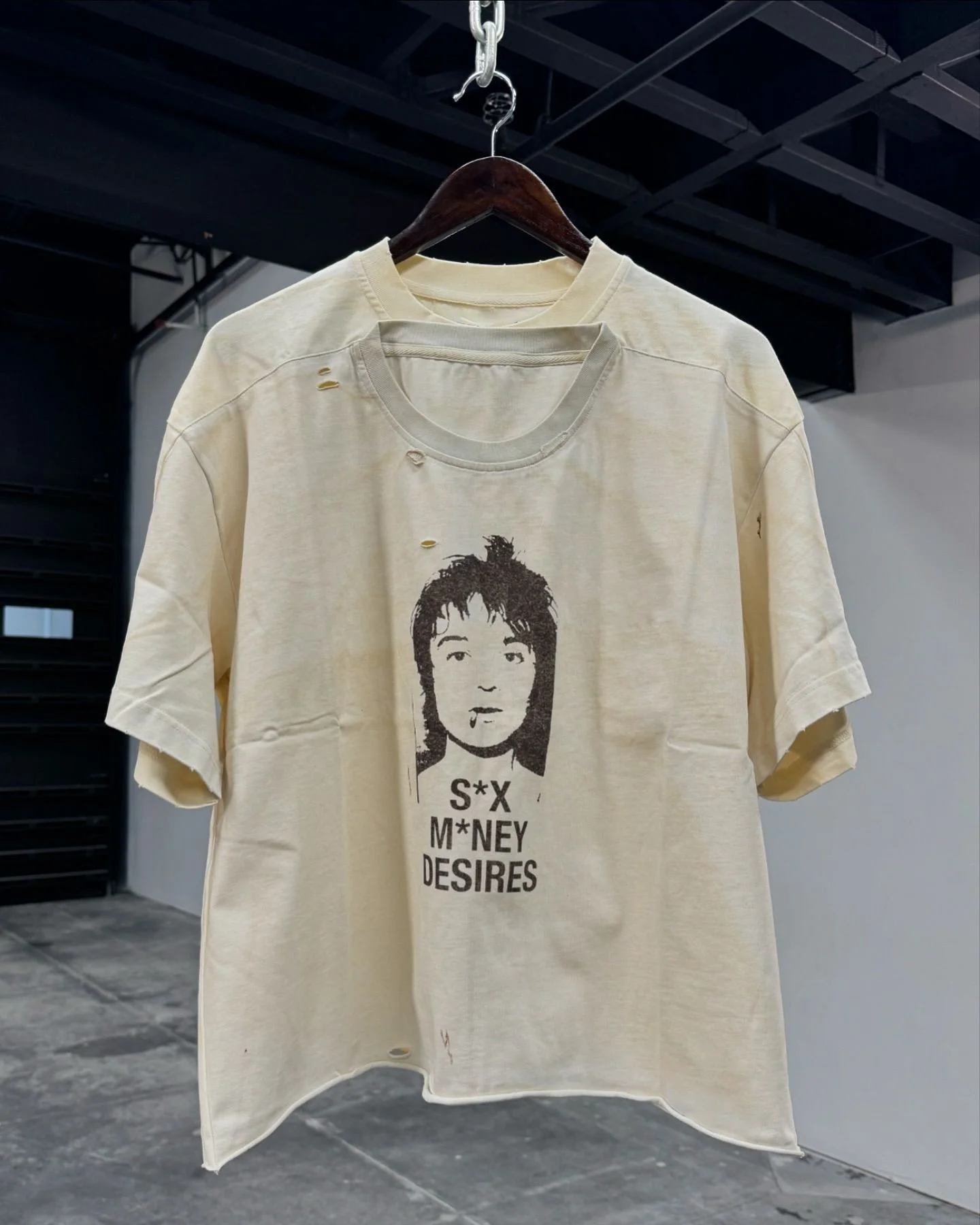 Salati Manufacturing Custom T-shirt Double Collar Short Sleeve Print Boxy Distressed Tee Shirt Vintage Faded Washed T Shirt Men