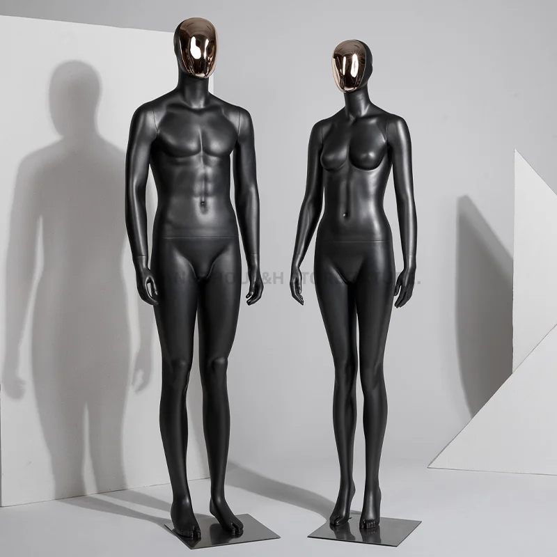 gold  and silver chrome face female full body mannequin matt black color family dummy sets teen bikini models