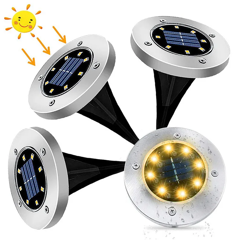 Solar Powered Ground Disk Lights Outdoor Waterproof Garden Landscape Lighting Lamps for Home Yard Deck Lawn Patio Walkway Path