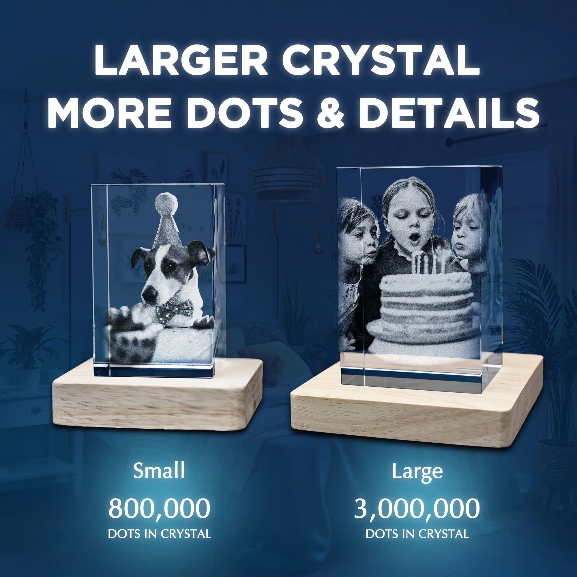 3D Crystal Photo Frame Free LED Base Personalized Laser Etched Picture Dad Mom Women Anniversary Engraved Crystal Trophy Medal