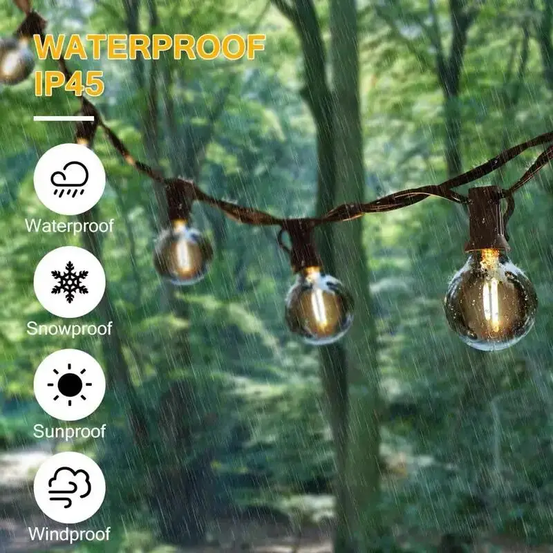 25FT 34ft 50FT  Solar Powered Waterproof G40 Globe Hanging Lights Shatterproof Bulbs for Backyard Garden Solar Patio Lig