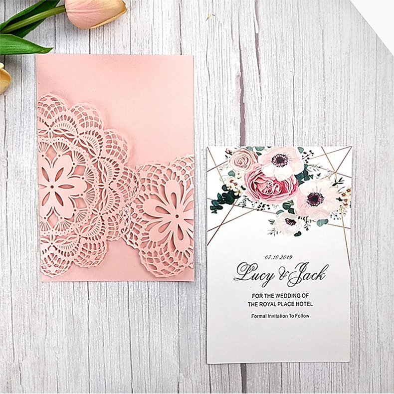 Glitter Wedding Invitation Card Party Laser Cut Gold Silver Elegant Royal Design Marriage