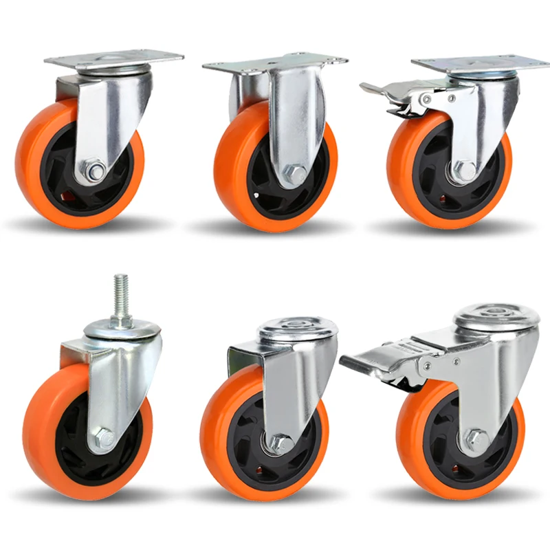 4 Inch 5 Inch Pu Table Trolley Casters Wheels Lockable Swivel Medium Duty Furniture Plastic Castor Wheel