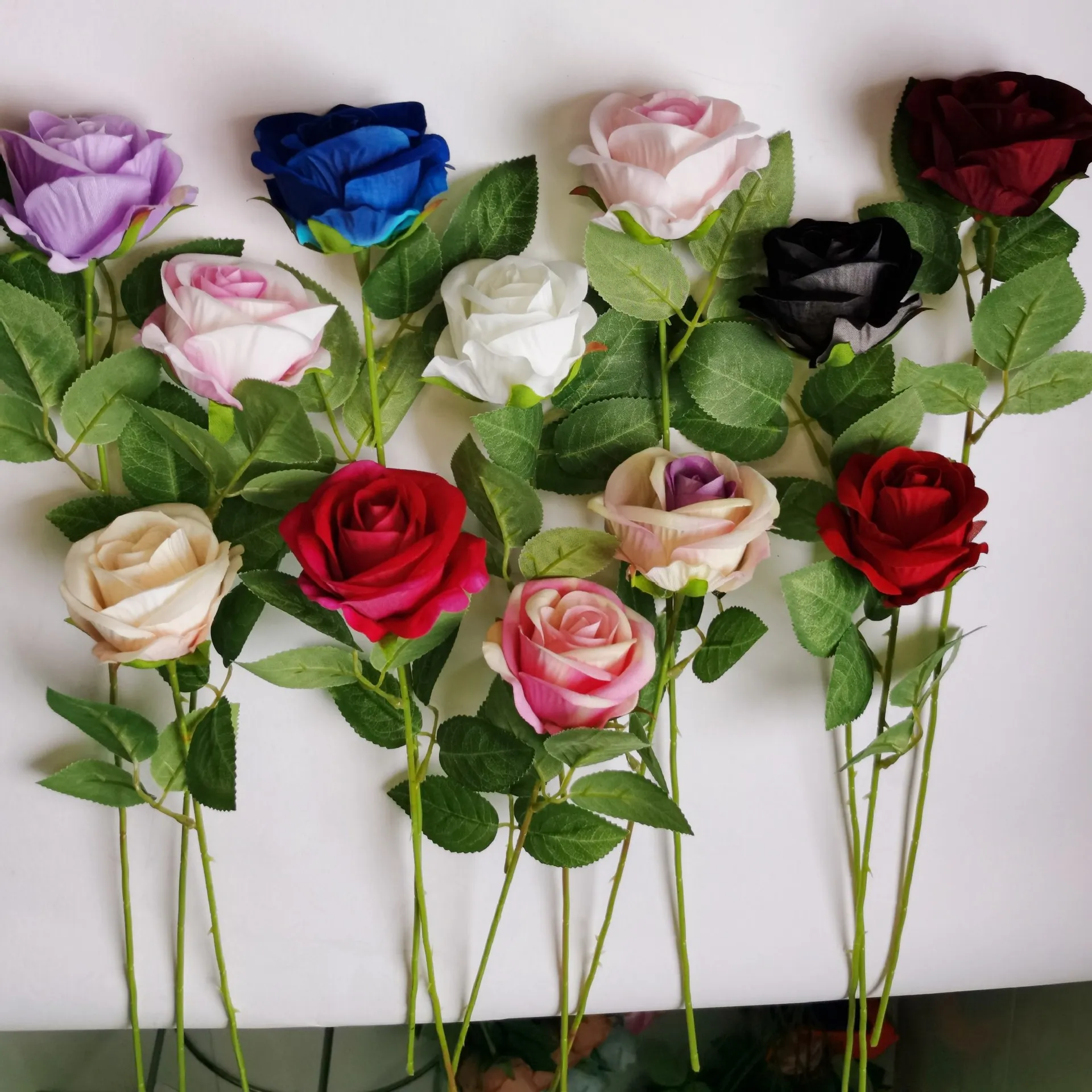 high quality wholesale Artificial flower single velvet roses flower red white real touch roses artificial roses