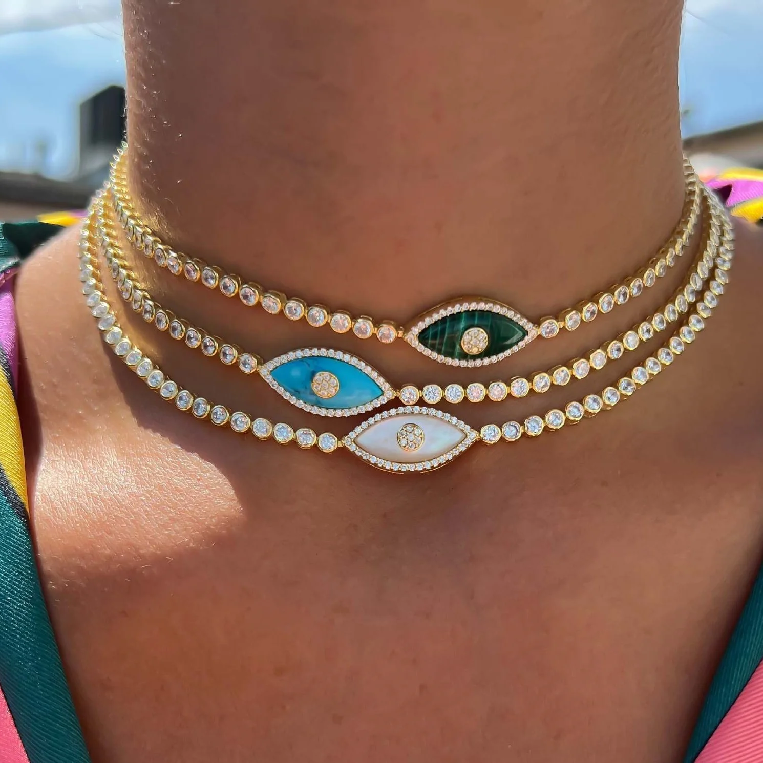 Vintage Style Zircon Opal Eye Pendant Necklace Personalized Trend Waterproof Stainless Steel Necklace Fashion Jewelry