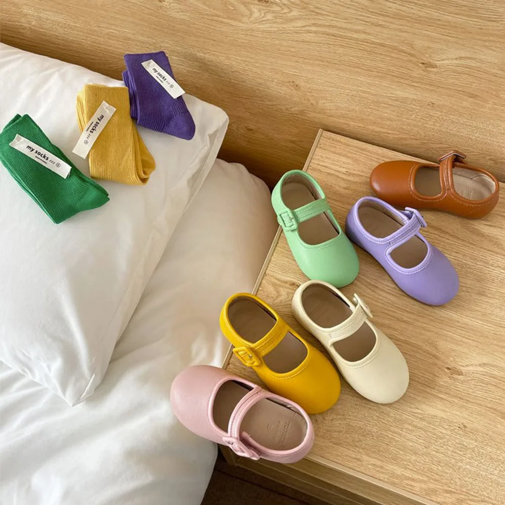 2022 корейский дизайн обувь для девочек детская кожаная карамельных