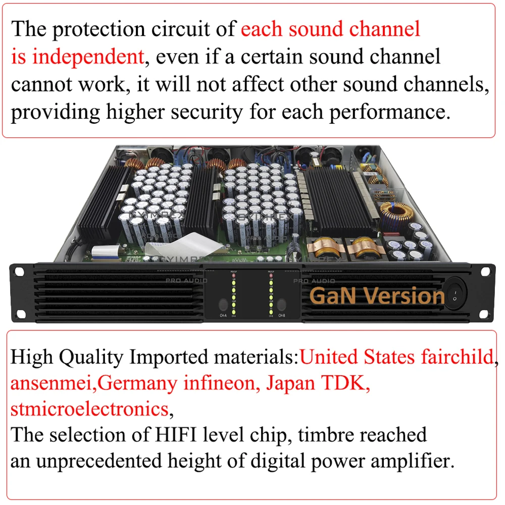 New Technology Gallium Nitride Amplifier 2 Ohms Power Amplifier 2 Channel Class D 4200W Outdoor Power Amplifier for Loudspeaker