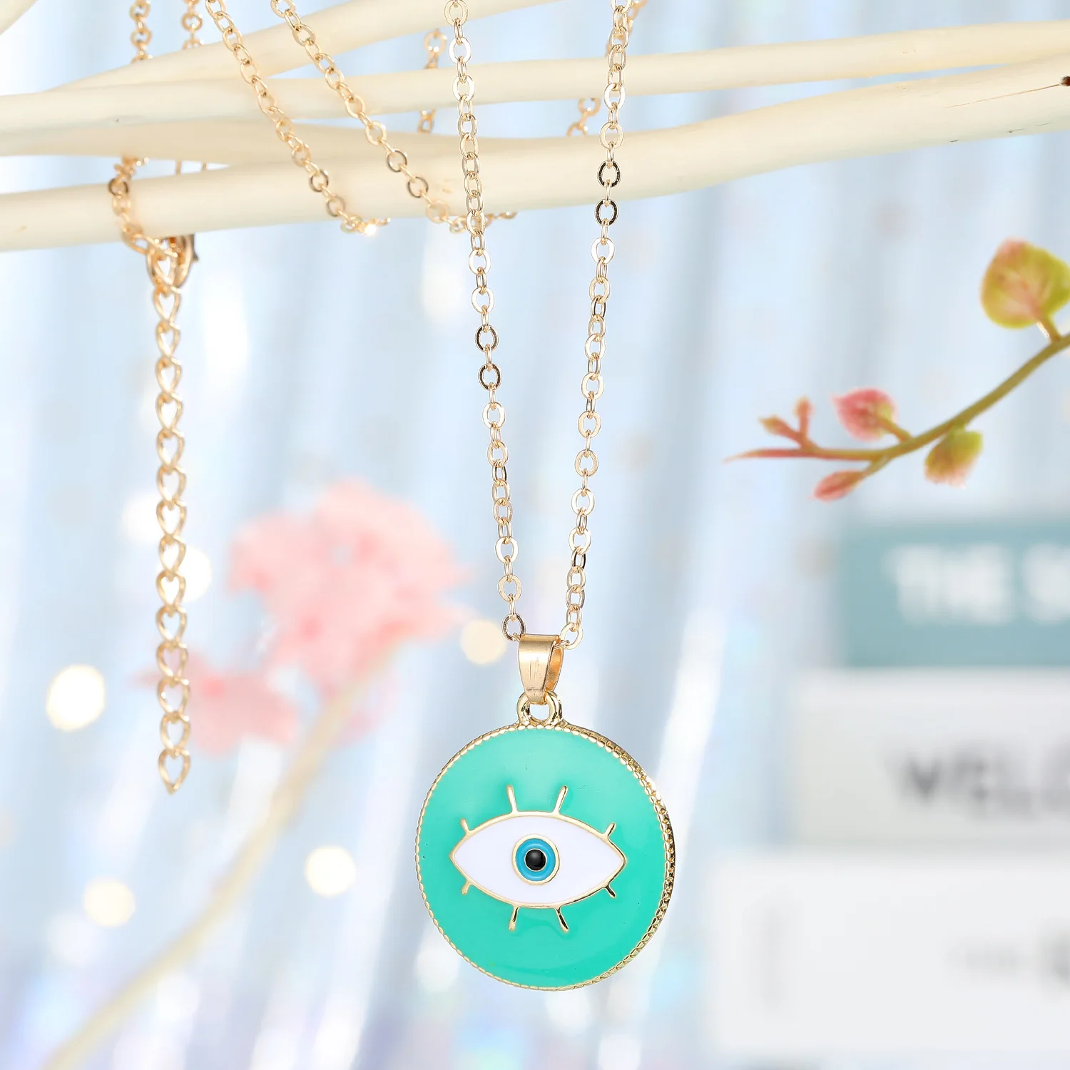 Wholesale Gold Plated Multi Colors Enamel Turkish Evil Eye Pendant Necklace for Women