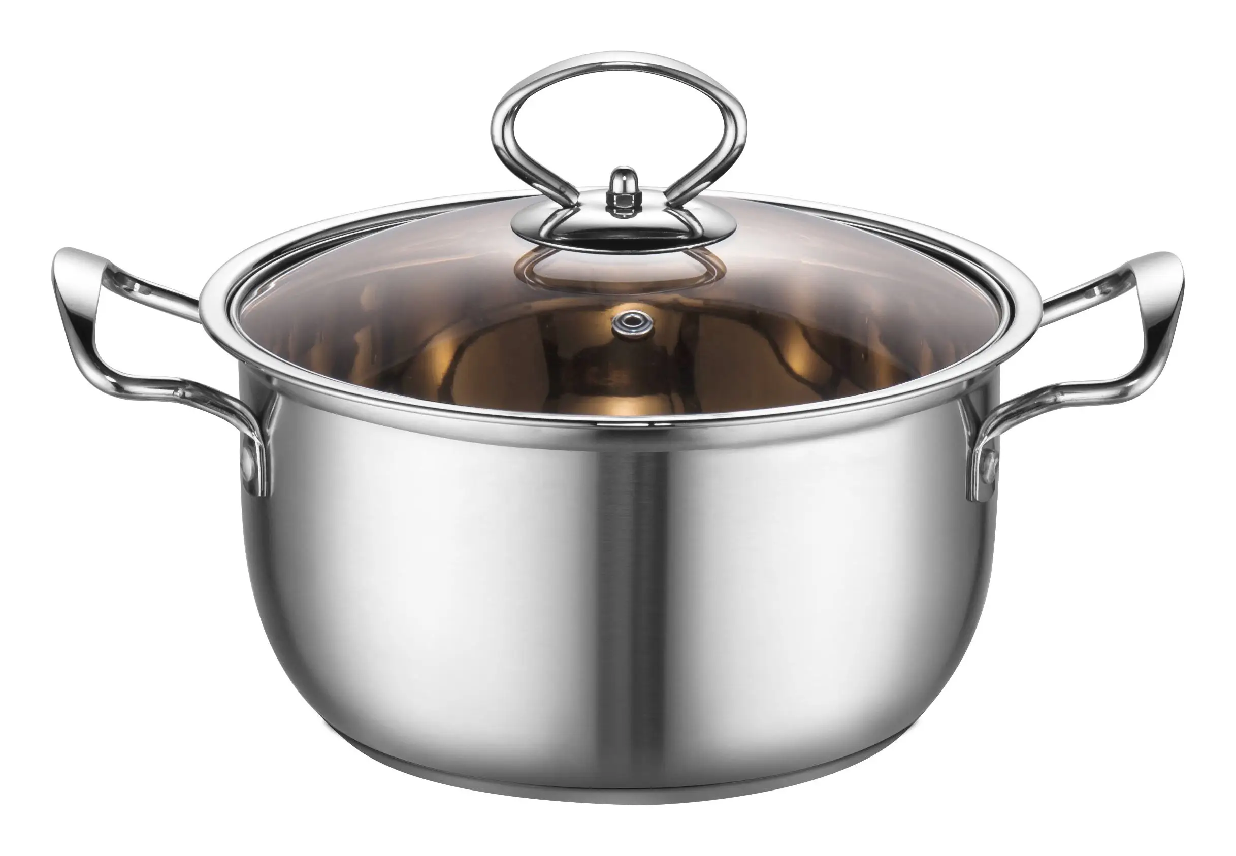 Wholesale Stainless Steel composite bottom Cookware Set and Pans with glass brown lid for kitchen induction cooker