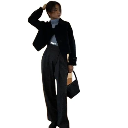 
Korea winter small jacket short version Simple Wide lapel design 100% wool coat 