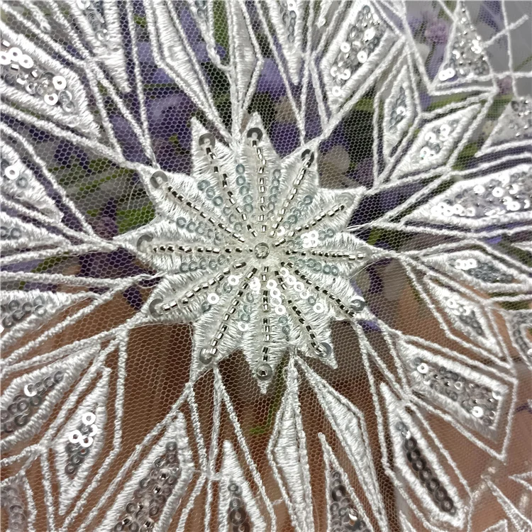 Customized High Quality Fashion Style Design Fancy Diamond Pattern Embroidery Lace Fabric With Sequin