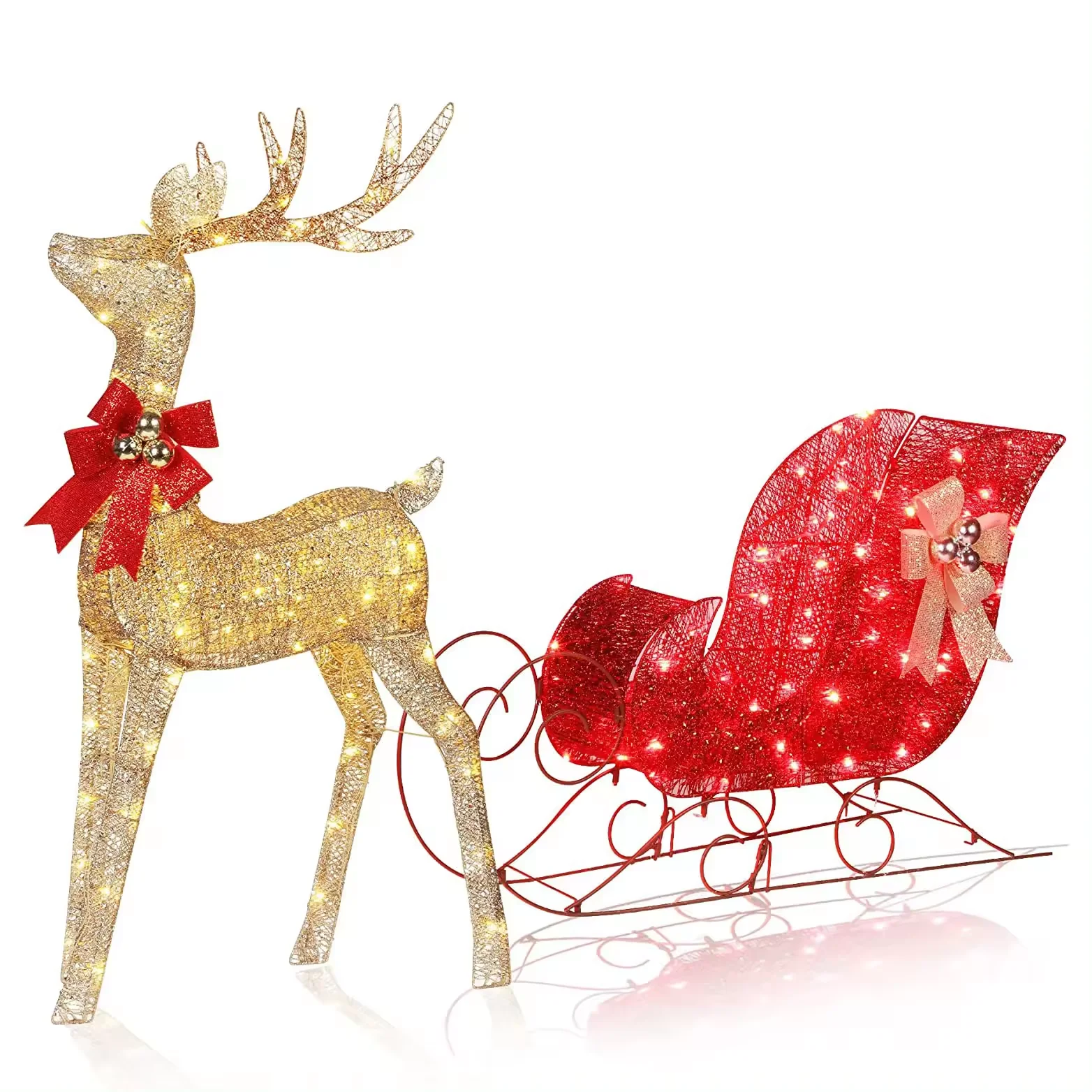 2024 Holiday Warm White Deer Reindeer Sleigh Christmas Motif Light Tree Waterproof Yard Lights Christmas Figurine Toys