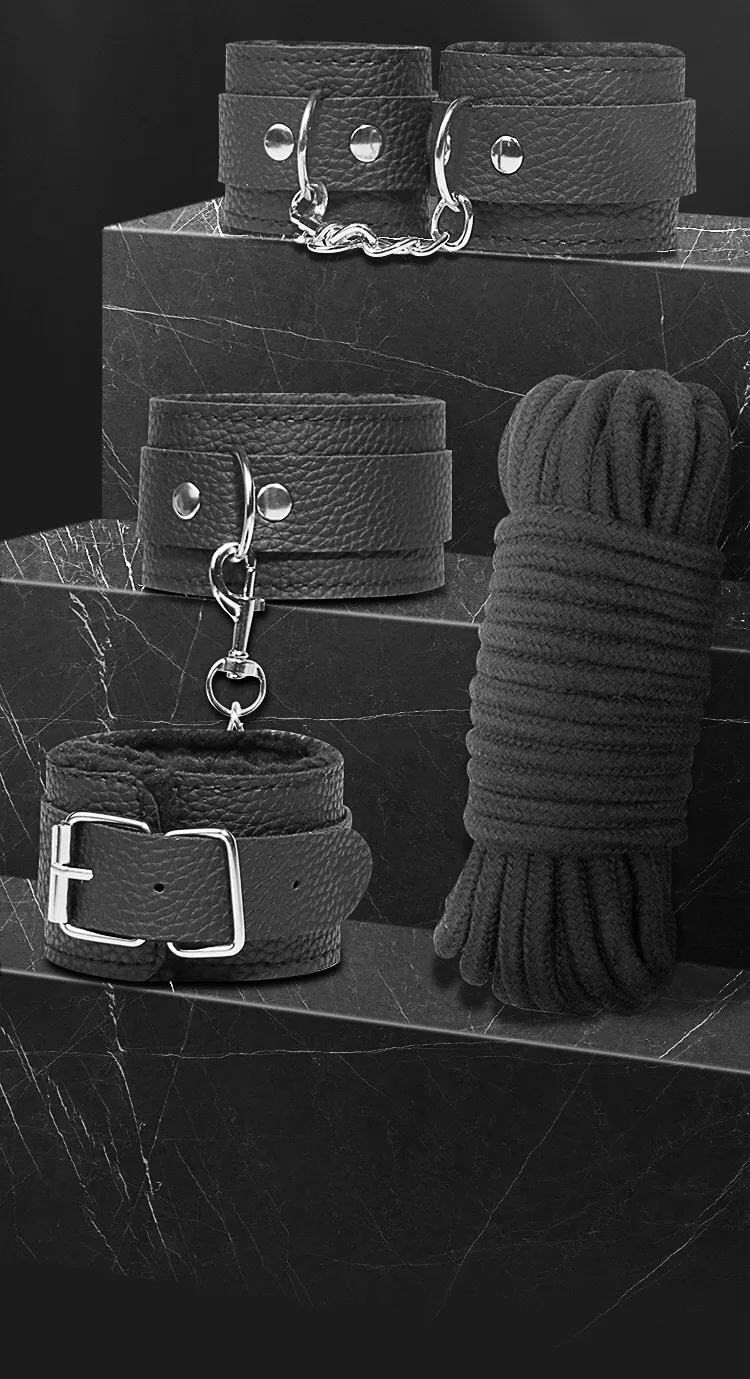 18 piece set Leather Bondage Kit SM Passion Fetish Bed Restraints BDSM Handcuffs Gag Whip Collar Sex Play Bondage Set