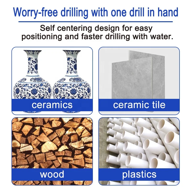 Multi functional hexagonal handle eccentric drill ceramic stone rock board all ceramic dry drilling tool set