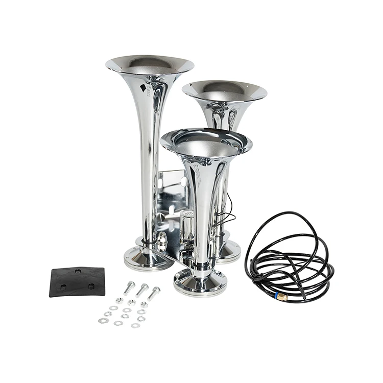 Хромированный трехканальный гудок Ninetin Truxpro 15-3/4 дюйма x 12-1/2 дюйма x 11-1/2 дюйма с соленоидным клапаном 12 В для универсальных грузовиков