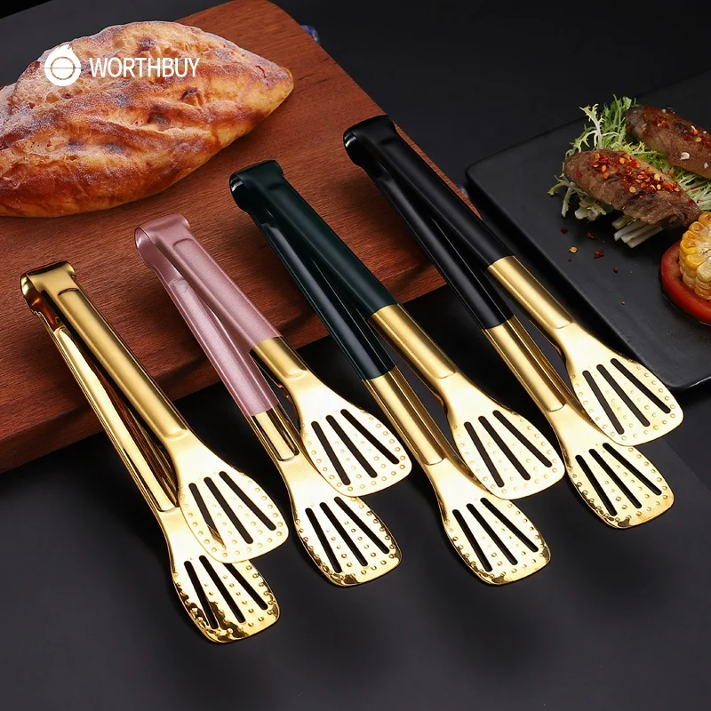 WORTHBUY colorful 9/12 inch steak bread meat serving cooking tongs 304 stainless steel food tongs for kitchen accessories