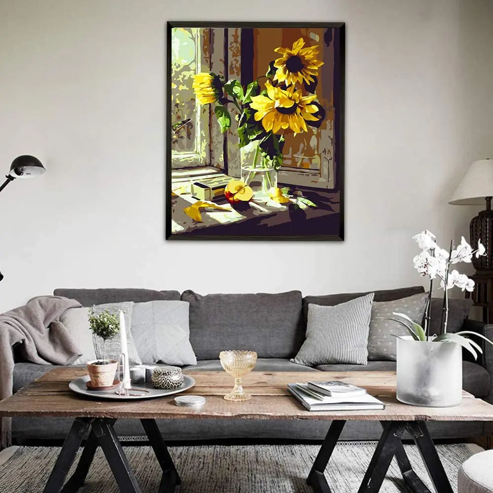 Теплый подсолнечника Цифровая живопись комплект взрослый цифровой живописи для начинающих акриловые краски для стен и потолков украшения стены выполненные 40x50cm