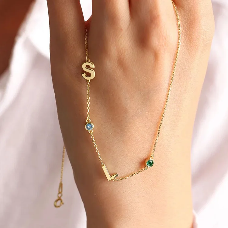 Minimalist Custom Name Letters Elegant Women Personalized 14K Gold Plated Birthstone Necklace
