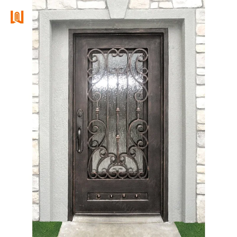 Wholesaler customization anti theft entrance safety iron door wrought iron single door front entry wrought iron casement door