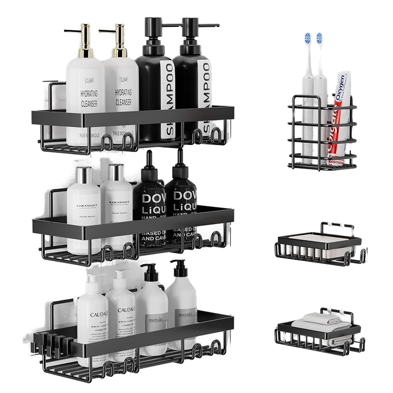 Factory Sale Bath Accessories No Drilling Bathroom 6-piece set Storage Adhesive Shower Caddy Organizer Shelves Corner