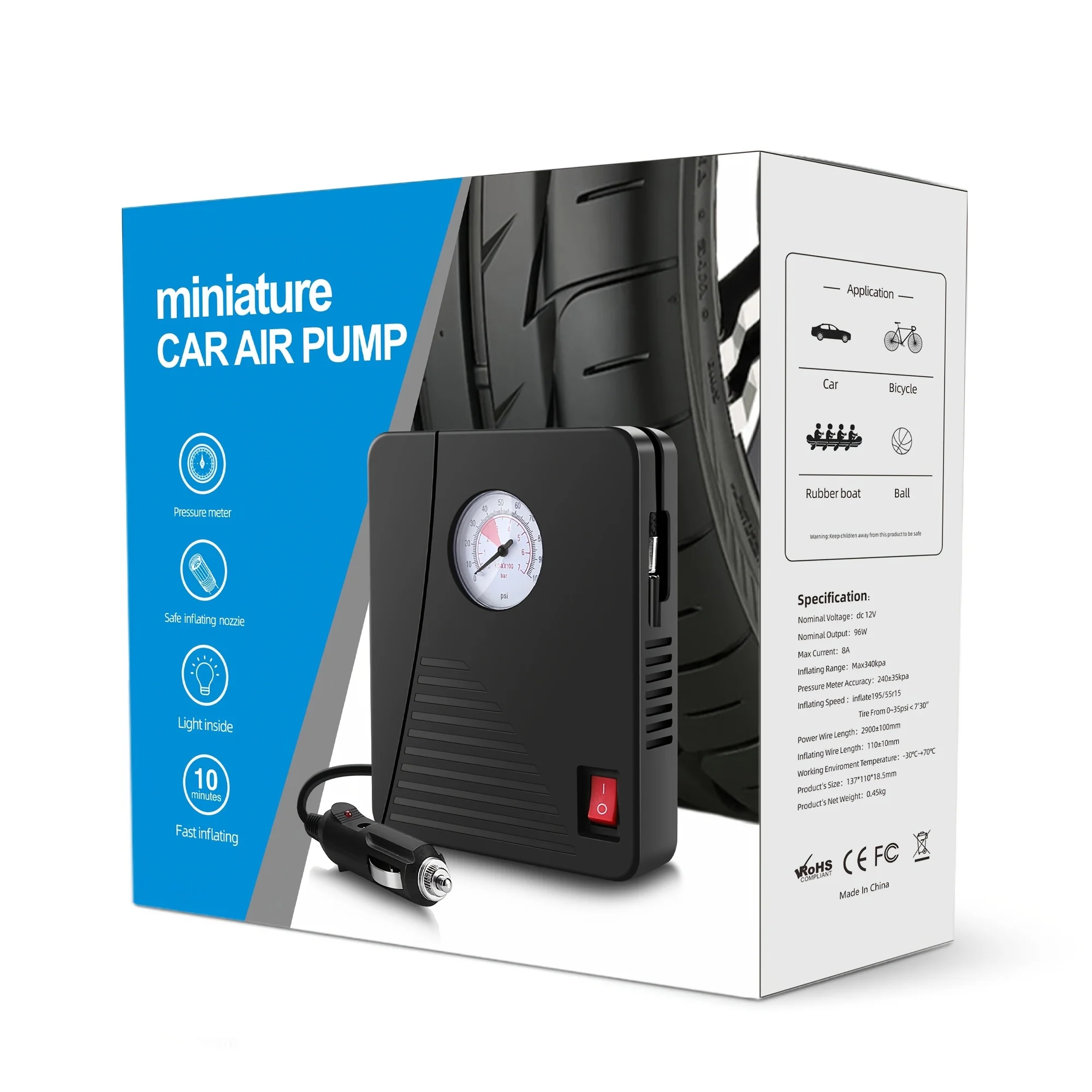 Tire inflator portable Air Compressor DC12V 100PSI Auto Air Pump tire inflators Practical Cheap Car Pump