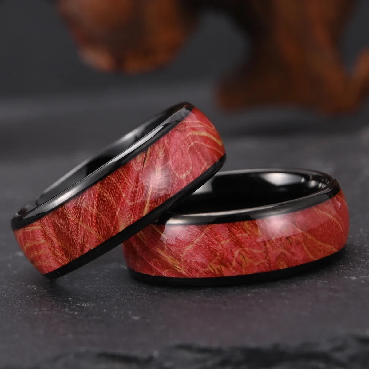 Wholesale 8mm Black Tungsten Rings High Quality 857 Tungsten Inlay Solidified Wood Wedding Engagement Ring Men Women