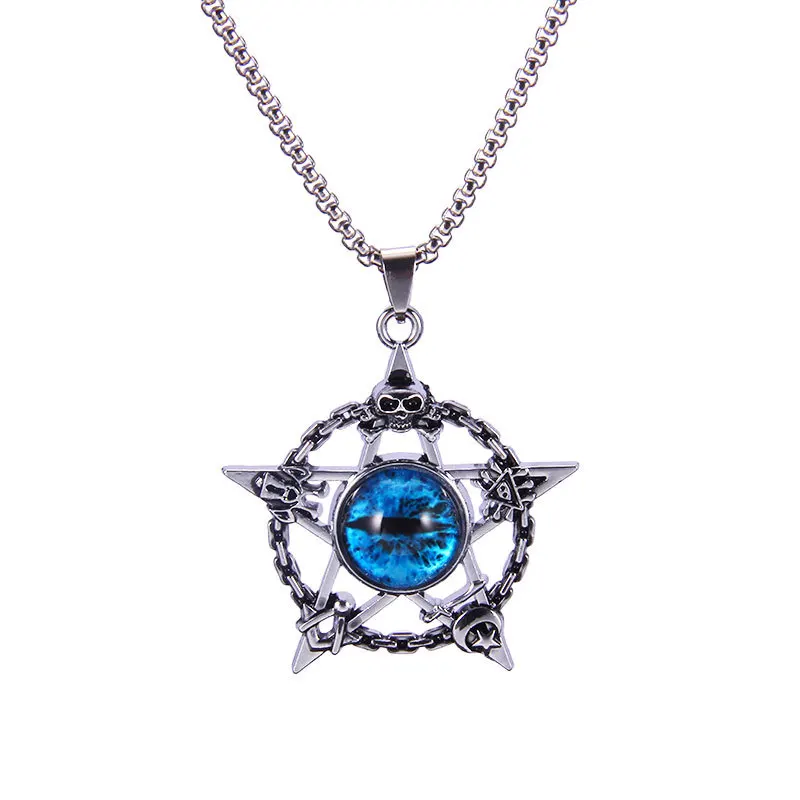 Men Retro Wind Skull Demon Evil Eye Star Necklace Hip Hop Punk Pendant Magic Skeleton Chains