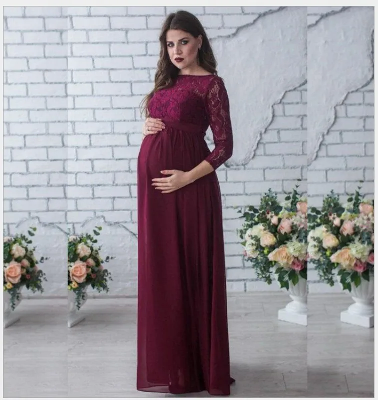 
wholesale lace long sleeve pregnancy clothes maternity photo shoot dresses for evening party 