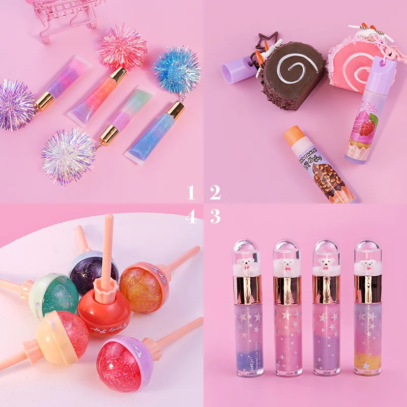 Professional Children Makeup Manufacturer Key Chain Fruity Cute Lip Gloss Vendor child mini suitcase for lipgloss