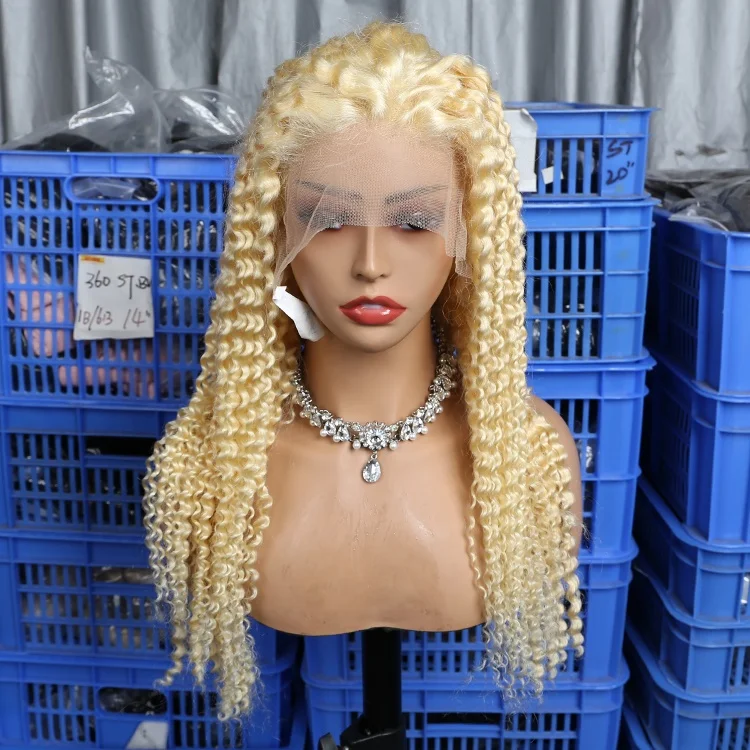 HD Frontal Lace Wigs 613 Honey Blonde Raw Indian Hair Wigs From India Wholesale Vendor Deep Curly Human Hair Wigs 360 Full Lace