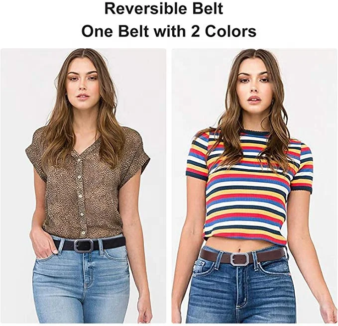 Classical Formal Replacement Black Brown Smooth Pin Buckle Reversible Sizeable Double Sides Leather Belt