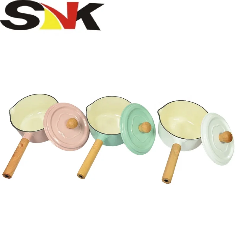 high quality cast iron milk pot casserole single wood handle best price