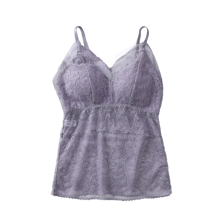 Кружевной жилет на бретелях для женщин, легкая непромокаемая обтягивающая грудь без стальных колец, нижнее белье с бюстгальтером-подкладкой, топ для бюстгальтера