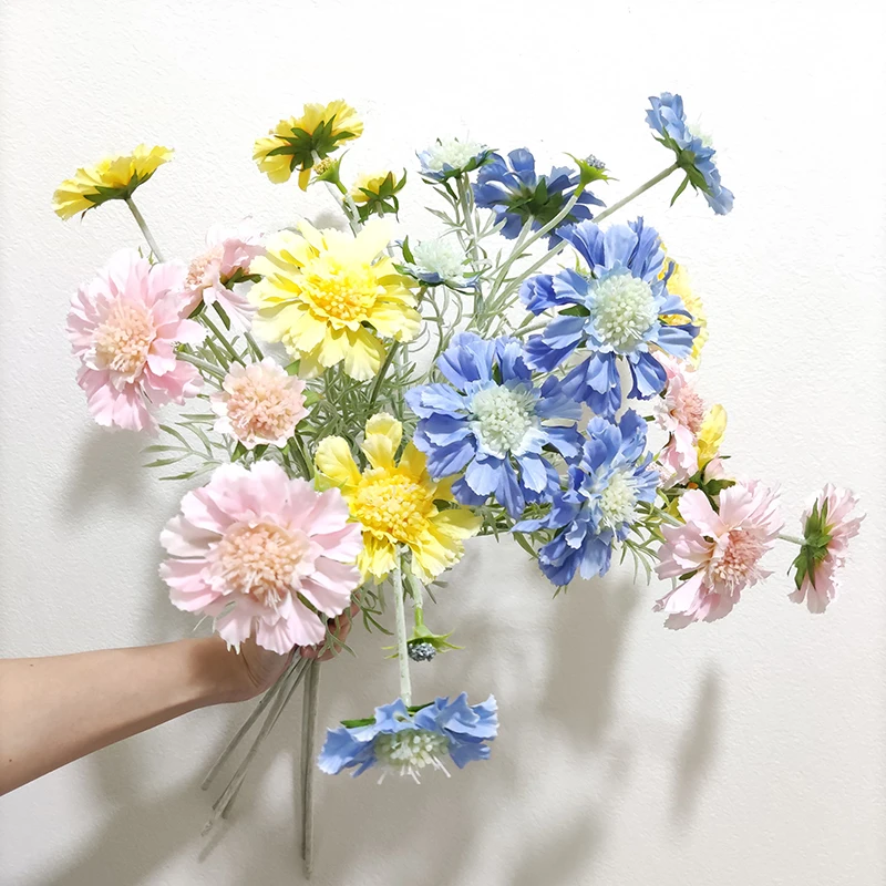 6 Heads Faux Decorative Gerbera Daisy Silk Flocking Artificial African Daisy Flower