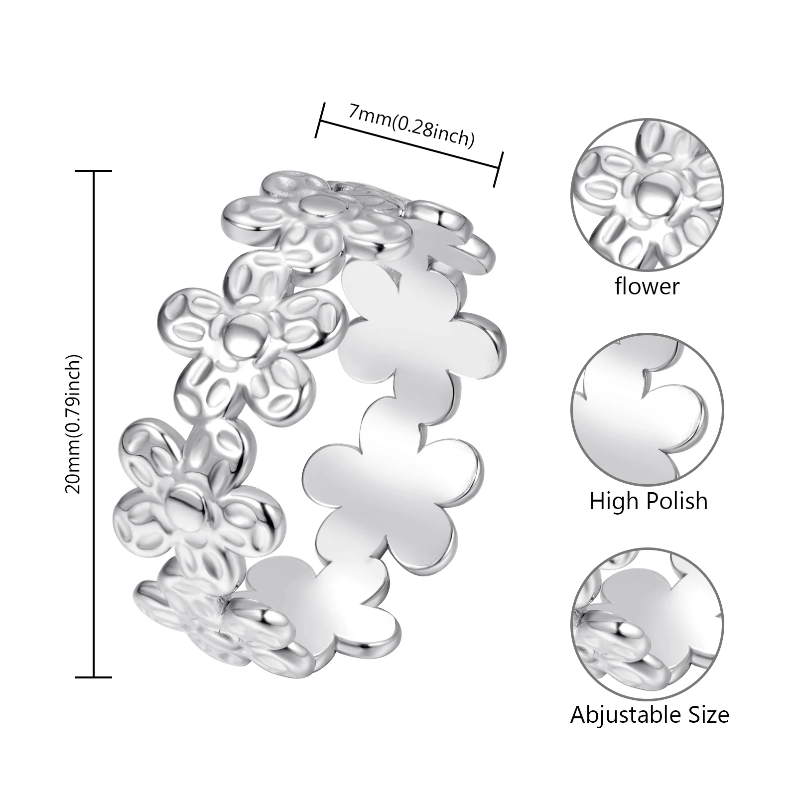  2021 Ins hot sale platinum plated stainless steel petal flower adjustable opening ring for