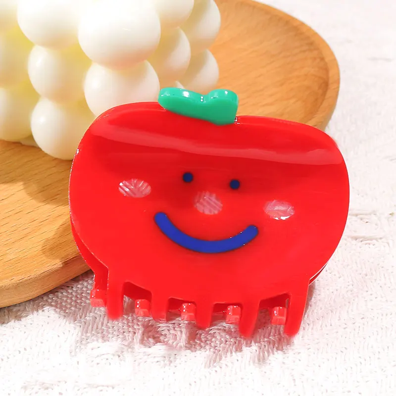 XinMei cellulose acetate apple shaped hair clips korean cute cartoon fruit hair claw clips with logo big red apple jaw clip