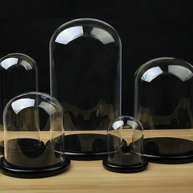 Hot selling Custom mini bell jars glass dome with Wooden base