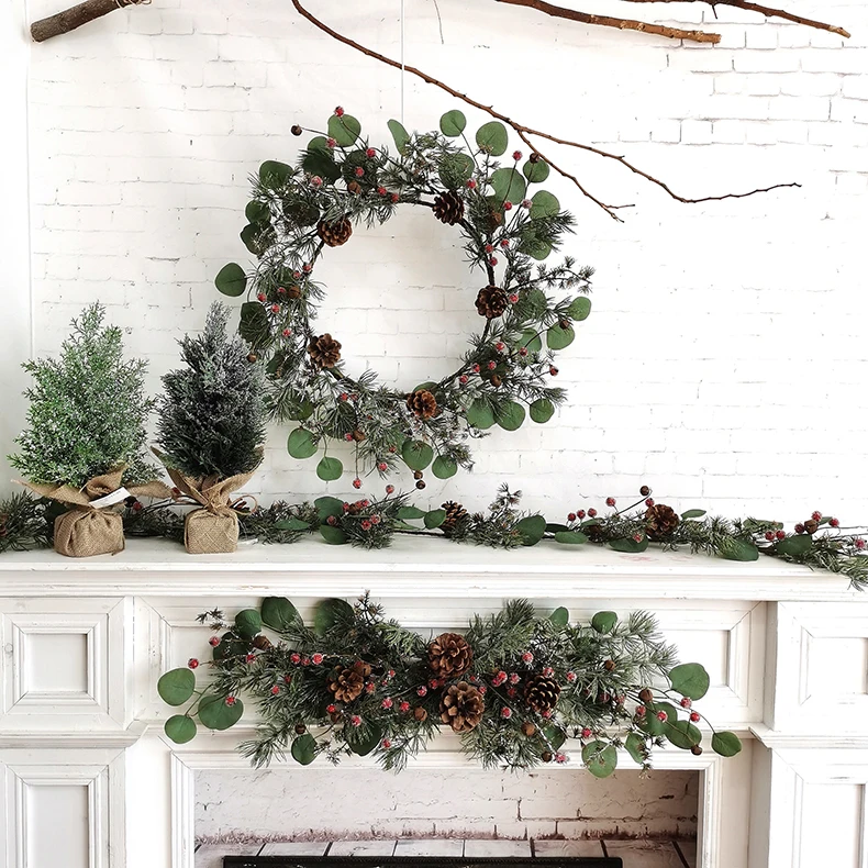 Christmas garlands decoration with red berries wholesale Christmas party garland